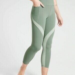 Athleta Salutation Stash Pocket 7/8 Tight In Lead Green Colorblock Size L